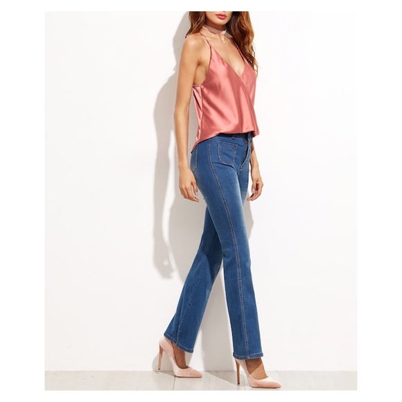 Pink Sleeveless Satin Wrap Cami Top Blouse - Picture 4 of 5